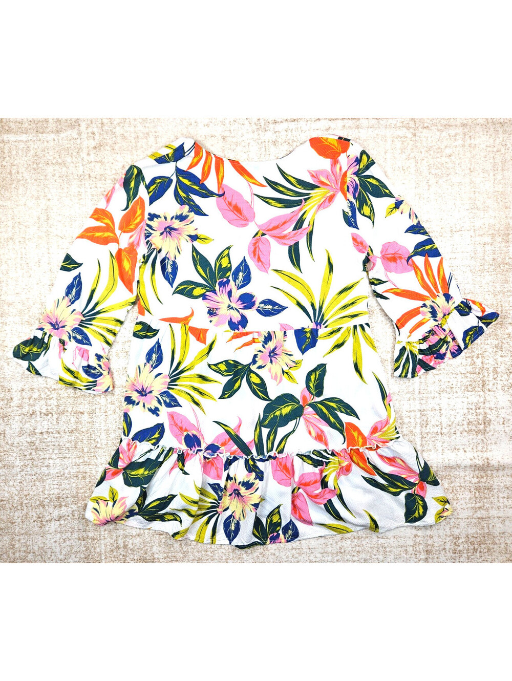 Blue Island Size M Summer Tropical Leaf & Floral V-Neck Beach Mini Dress - Picture 11 of 11